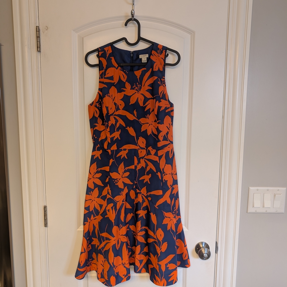 J. Crew Navy and Orange Floral Dress